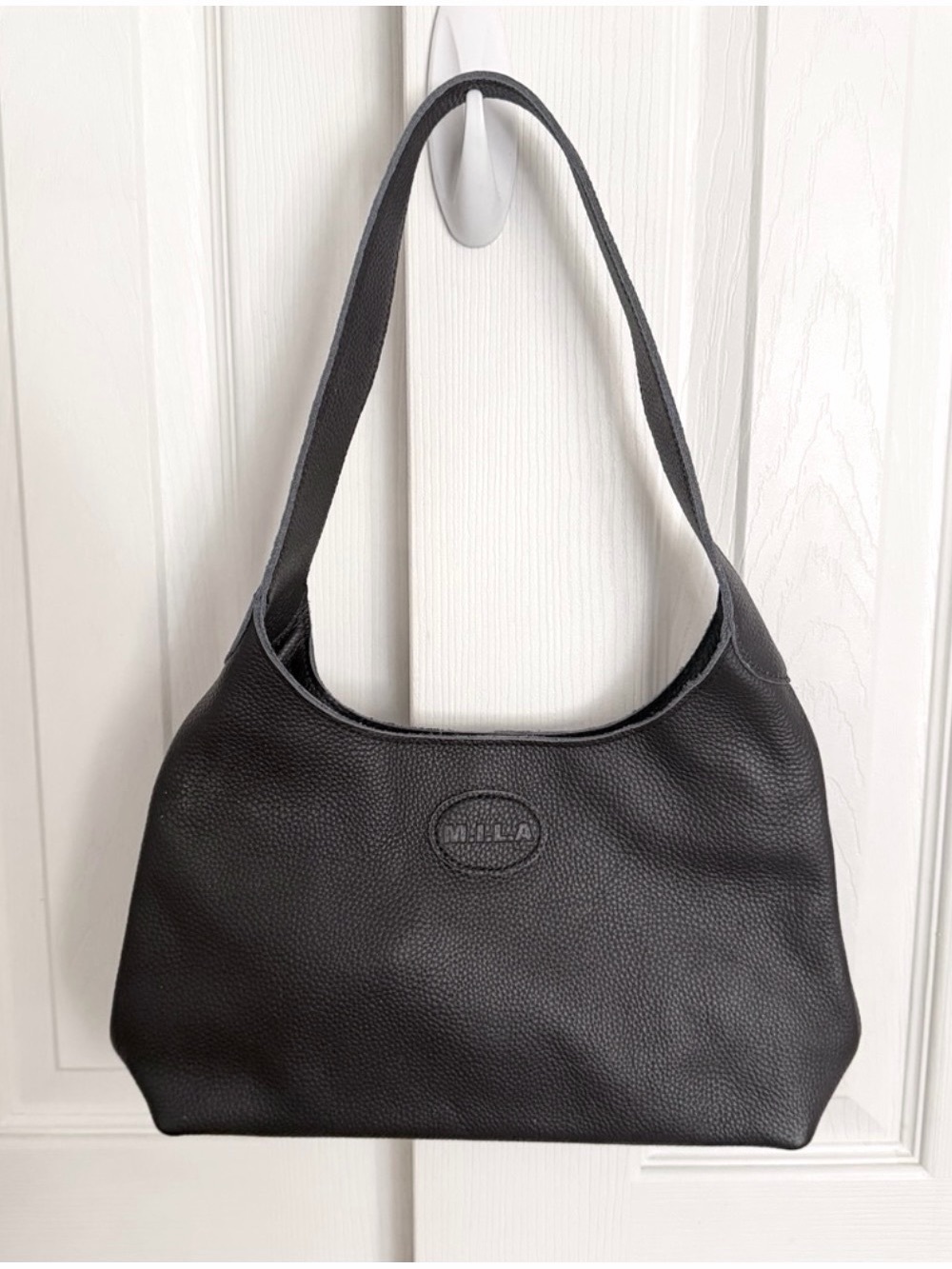 Black Mila Pebbled Leather Shoulder Bag